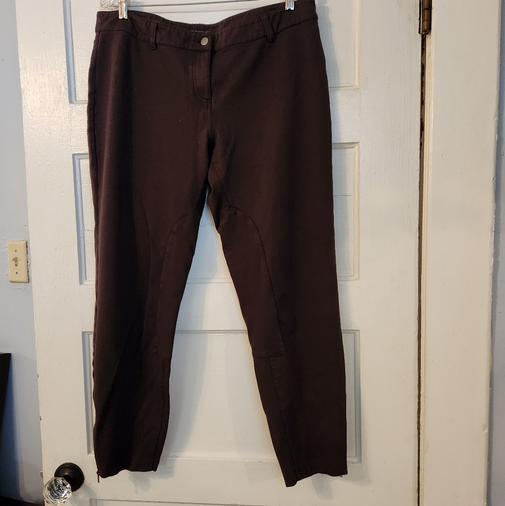 Eileen Fisher Pants, Brown Ponte Tapered Leg, Sz L, Zip Ankle, Ankle length, EUC